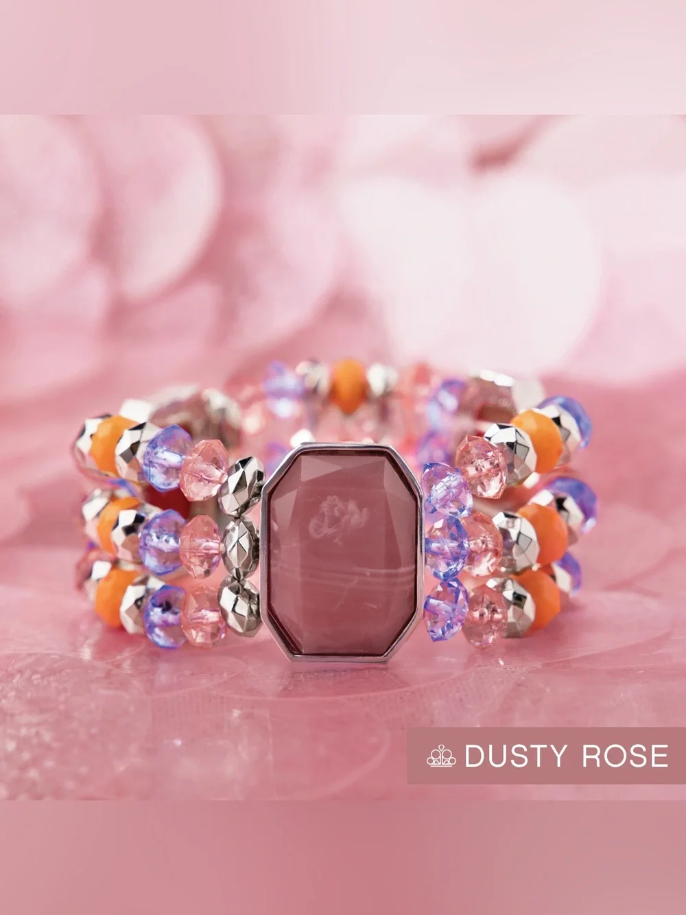 Dusty Rose Multicolor Beaded Bracelet with Center Stone